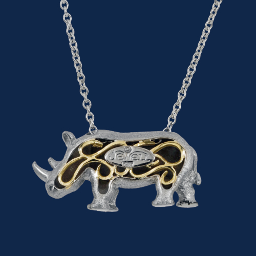 be-jewelled for wildAid handcrafted white rhino pendant in 18k gold alexander jewell